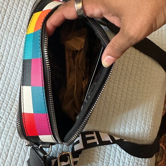 Karl Lagerfeld Multicolor Crossbody Bag W/ Checkered Print & Cartoon Graphic - Picture 5 of 11